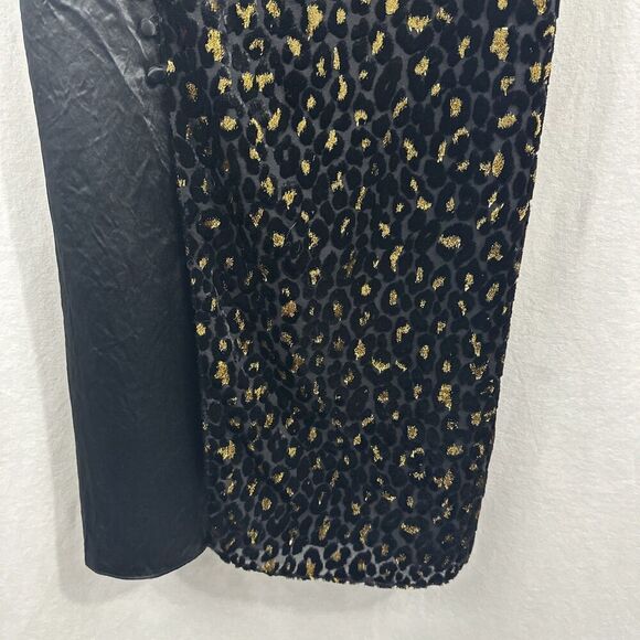 Intermix Ava Velvet Black Gold Leopard Slit Prom Midi Slip Dress Womens Size 4 - Picture 6 of 12